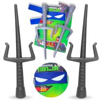 Fantasia Ninja Infantil Kit Com Mascara E 2 Adagas Brinquedo