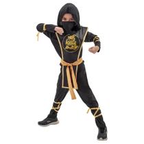 Fantasia Ninja Preto e Dourado Infantil com Acessórios