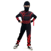 Fantasia Ninja Preto e Vermelho Infantil com Capuz Fantasia Ninja Preto e Vermelho Infantil com Capuz