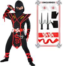 Fantasia Ninja SATKULL de Halloween para crianças de 6 a 7 anos, vermelha