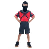 Fantasia Ninja Vermelho Curta Infantil C/Máscara 2 á 12 Anos