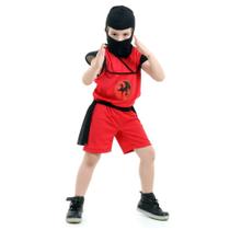Fantasia Ninja Vermelho Infantil Curta com Macacão e Capuz Fantasia Ninja Vermelho Infantil Curta com Macacão e Capuz