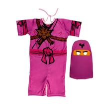 Fantasia Ninjago Infantil Curto Rosa com Gorro