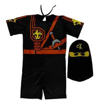 Fantasia Ninjago Infantil Lego Preto Curta com Gorro