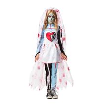 Fantasia Noiva Zumbi de Halloween Infantil Véu com Sangue Fantasia Noiva Zumbi de Halloween Infantil Véu com Sangue
