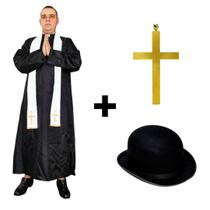 Fantasia Padre Adulto Completa Com Chapeu E Crucifixo Halloween Festa Junina Masculino Fantasia Padre Adulto Completa Com Chapeu E Crucifixo Halloween Festa Junina Masculino