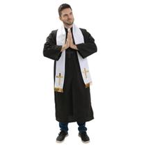 Fantasia Padre Adulto Tunica Preta com Estola e Crucifixo Preto Fantasia Padre Adulto Tunica Preta com Estola e Crucifixo Preto