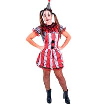 Fantasia Palhaca Halloween Adulta Feminina Terror Assassina de Luxo com Vestido e Chapeu Fantasia Palhaca Halloween Adulta Feminina Terror Assassina de Luxo com Vestido e Chapeu
