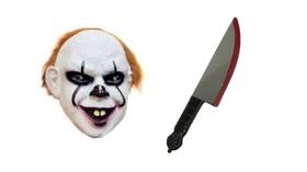 Fantasia palhaço assassino it penny mascara e faca halloween Fantasia palhaço assassino it penny mascara e faca halloween