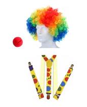 Fantasia Palhaço Unissex Peruca Nariz Suspensório Circo