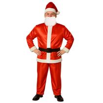 Fantasia Papai Noel Adulta Completa de Cetim - 5 Itens