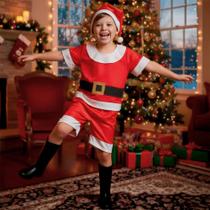 Fantasia Papai Noel Infantil Menino Roupa de Natal Curta com Gorro