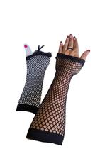 Fantasia Par de Luva arrastão longa Preta 20cm Gótica Punk