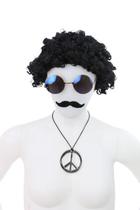 Fantasia para Adulto de Hippie com Peruca Black Power Óculos Bigode e Colar da Paz - Cromus