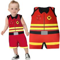 Fantasia para Bebe Bombeiro Carnaval Mesversario Body Baby Feita em Poliéster Super Fantasia para Bebe Bombeiro Carnaval Mesversario Body Baby Feita em Poliéster Super