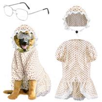 Fantasia para cães Jiytivity, 3 peças de velhinha com chapéu e óculos de sol, 5GG Fantasia para cães Jiytivity, 3 peças de velhinha com chapéu e óculos de sol, 5GG