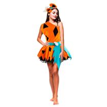 Fantasia Pedrita Flintstone Mulher da Caverna Vestido Adulto Com Tiara - Fantasias Carol CM