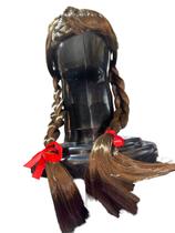 Fantasia Peruca castanha Boneca do Mal com duas tranças Fantasia Peruca castanha Boneca do Mal com duas tranças