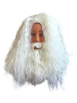 Fantasia Peruca E Barba Com Bigode Branco Mago Papai Noel