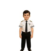 Fantasia Piloto de Avião Infantil Branca Bordado Gravata Luxo Fantasia Piloto de Avião Infantil Branca Bordado Gravata Luxo