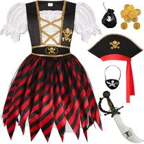 Fantasia pirata SKCAIHT para meninas, vestido de Halloween (9 a 11 anos)