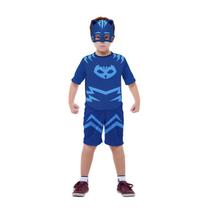 Fantasia Pj Masks Menino Gato Infantil Curta com Máscara