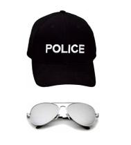 Fantasia Police C/ Boné Bordado Branco e Óculos Espelhado - CM Presentes e Fantasias