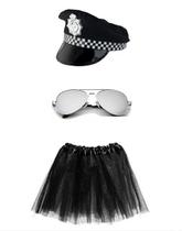 Fantasia Policial Quepe Óculos e Saia 35cm - 3 Peças Fantasia Policial Quepe Óculos e Saia 35cm - 3 Peças