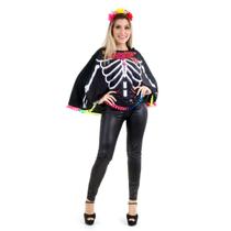 Fantasia Poncho Caveira Mexicana Adulto - Halloween - Sulamericana