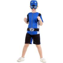 Fantasia Power Rangers Infantil Azul Curto Com Máscara Beast Morphers Fantasia Power Rangers Infantil Azul Curto Com Máscara Beast Morphers