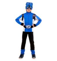 Fantasia Power Rangers Infantil Azul Longo Beast Morphers Com Máscara Fantasia Power Rangers Infantil Azul Longo Beast Morphers Com Máscara