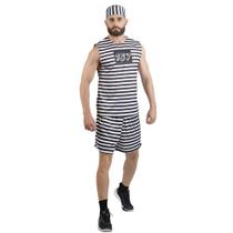 Fantasia Presidiário Adulto Masculino Com Bermuda Listrado
