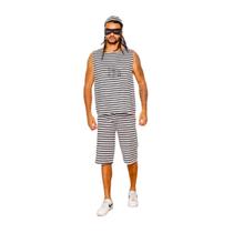 Fantasia Presidiário Completa Irmãos Metralha 171 Masculino Listrado Adulto Carnaval Ladrão Festa Verão Halloween