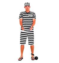 Fantasia Presidiário Ladrão Verão Adulto Com Boné