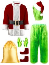 Fantasia PrettyFirst Halloween para adultos, verde, Papai Noel, 8 peças