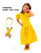 Fantasia Princesa amarela Bela vestido com tiara e luvas - Anjo Fantasias