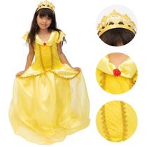Fantasia Princesa Cosplay Bela e Fera Infantil Longa Meninas Carnaval