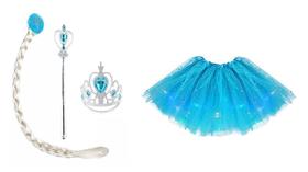 Fantasia Princesa Frozen Elsa Gelo Led 4 Peças Festas