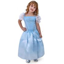 Fantasia Princesa Infantil Frozen Elsa Menina Azul Glitter