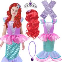 Fantasia Princesa Pequena Sereia para meninas com peruca Ariel 5-6T - Yosbabe