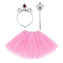 Fantasia Princesa simples e barata saia de tule coroa e varinha