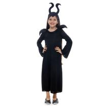 Fantasia Rainha do Mal Malévola Vestido Infantil com Tiara - Halloween