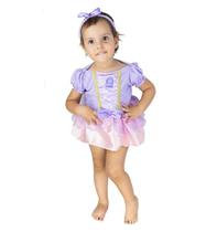 Fantasia Rapunzel Bebe Vestido de Princesa Com Body e Faixa Original Disney