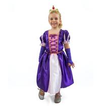 Fantasia Rapunzel Infantil Menina Vestido Com Tiara e Luvas