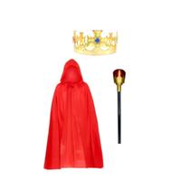 Fantasia Rei Coroa + Cetro +Capa Vermelha Halloween Carnaval