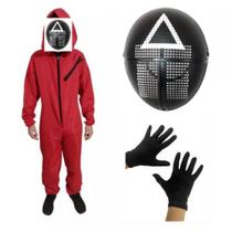 Fantasia Round 6 Adulto Macacão Máscara e luva do P ao GG Fantasia Round 6 Adulto Macacão Máscara e luva do P ao GG