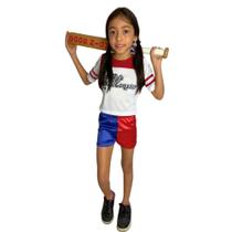 Fantasia Roupa Alerquina Infantil Arlequina Harley Quinn Esquadrão Com Taco Fantasia Roupa Alerquina Infantil Arlequina Harley Quinn Esquadrão Com Taco