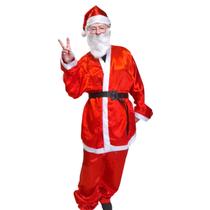 Fantasia Roupa de Papai Noel Adulto Conjunto de Natal Cetim - 5 peças