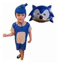 Fantasia Roupa Infantil Luxo Sonic com Touca e Máscara 2 a 10 anos