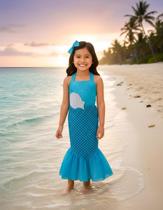 Fantasia Roupa Infantil Pequena Sereia Princesa Ariel Cauda Com Laço Luxo Presente Fofa Eventos Festas Aniversário